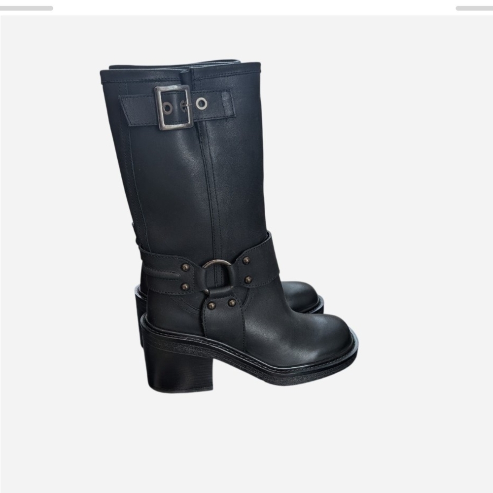 Aqua Black Combat Boots with Buckle - Picture 9 of 9